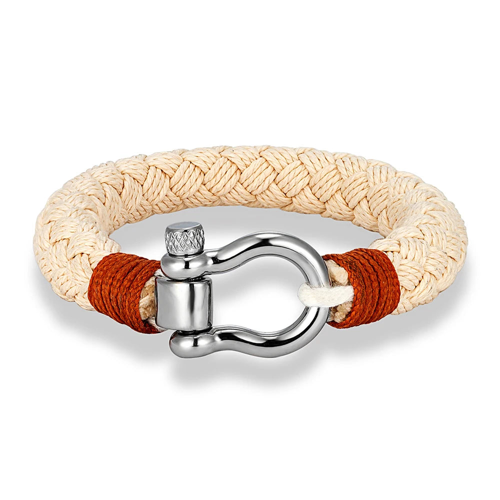 MKENDN Navy Style Wide Rope Bracelet Luxury Men Stainless Steel Shackle Buckle Wrap Bangles Handmade Jewelry Gift