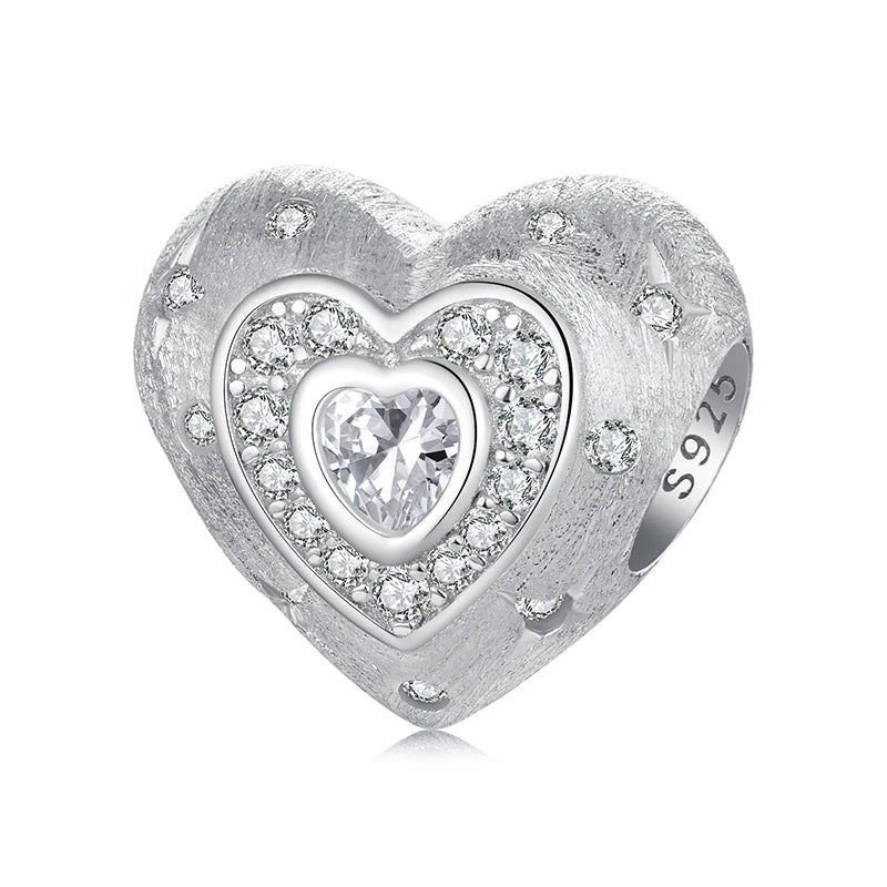 BAMOER Solid 925 Sterling Silver Heart-Shaped Charm Bead fit Original Bracelet Jewelry DIY bamoer Classic Charm SCC2989