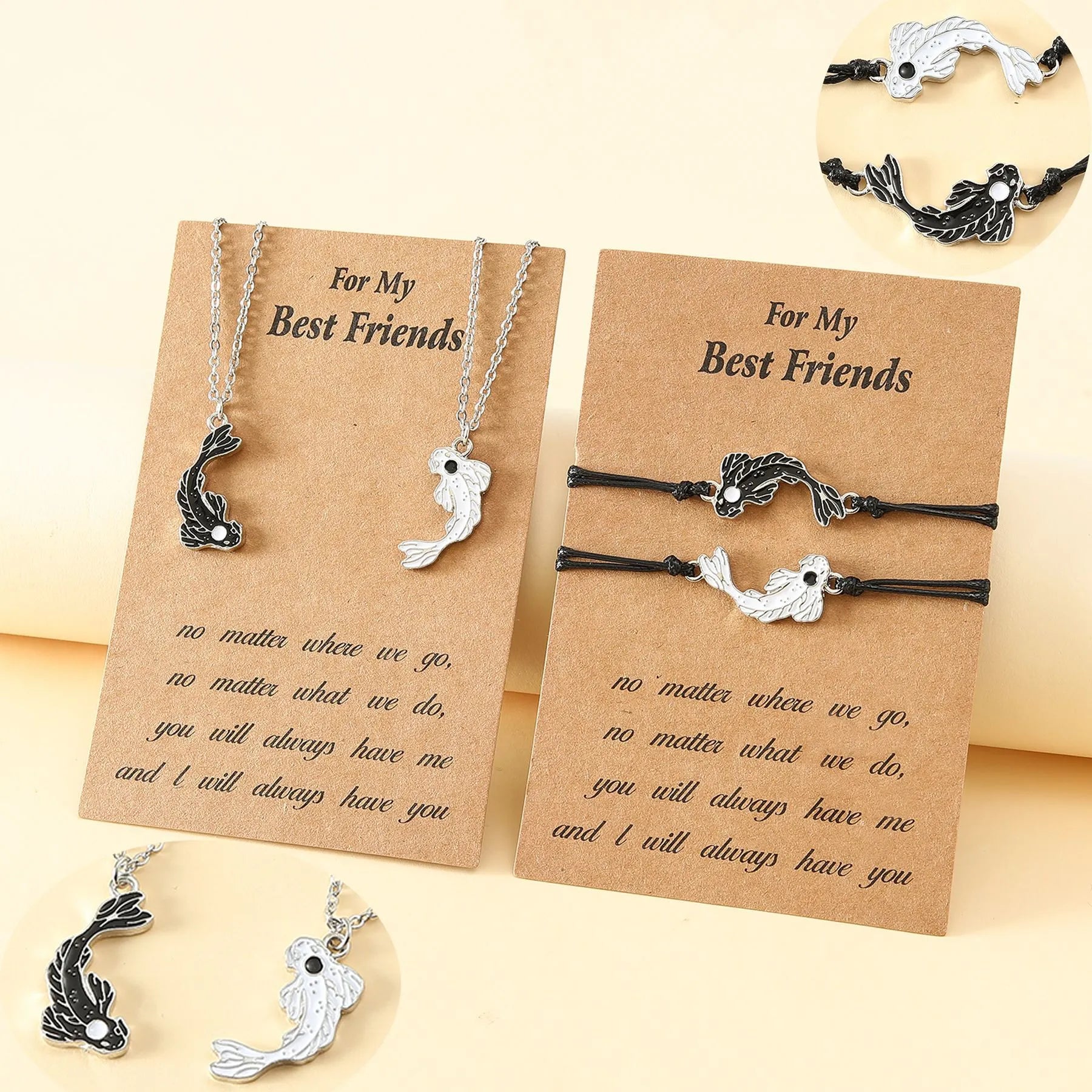 Alloy Tai Chi Fish Bracelet/Necklace with 'Best Friends' Gift Card