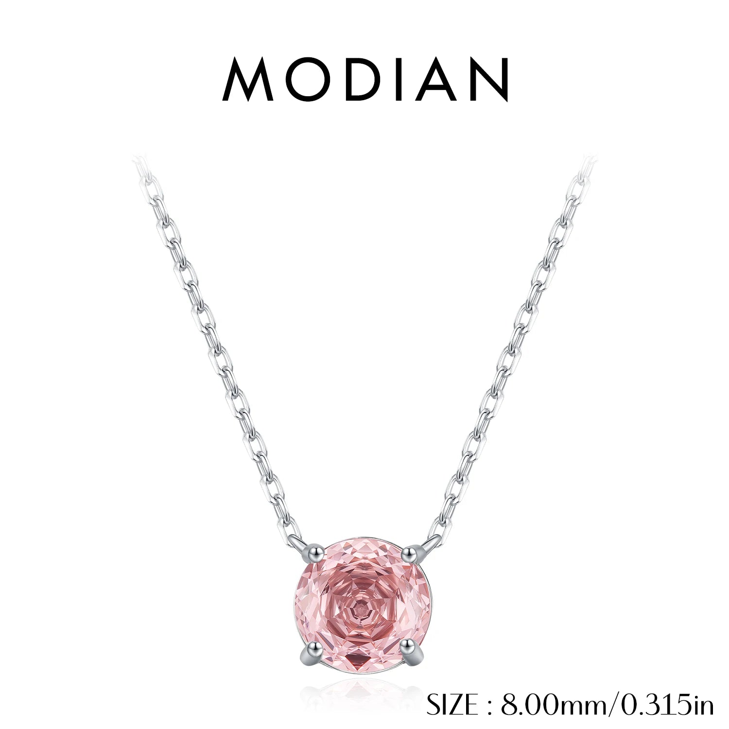 MODIAN 925 Sterling Silver Exquisite Romantic Round Morgan Pink Roses Cut CZ Pendant Necklaces For Women Fine Jewelry Gifts