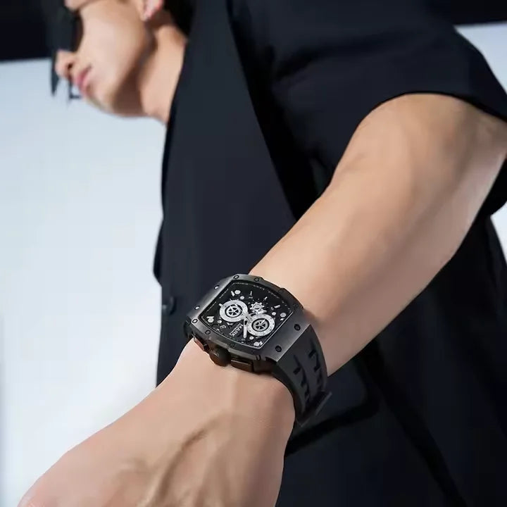 Montre homme Mark Fairwhale Sports, bracelet en silicone, style tonneau, montre de luxe multifonctionnelle étanche à quartz