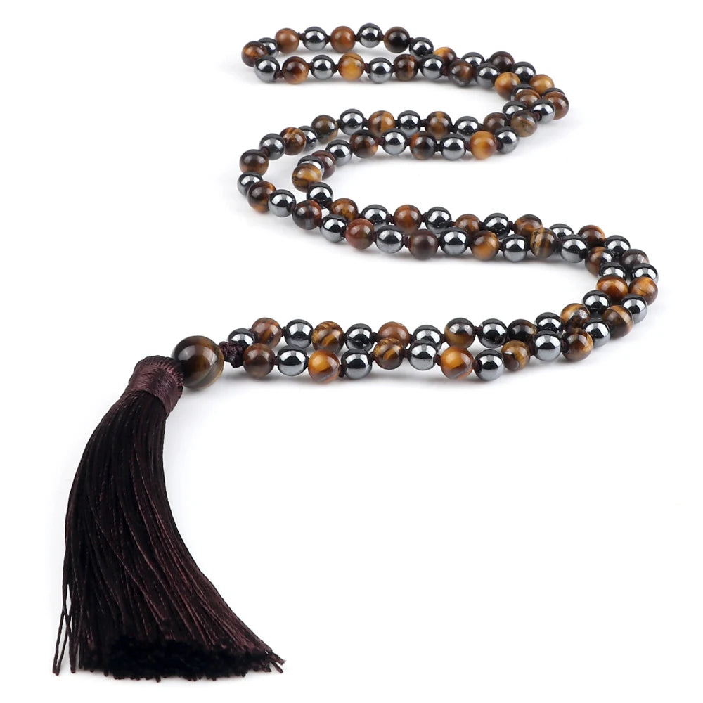 108 Beads Prayer Necklace Natural Green Stripe Onyx Stone Buddhist Buddha Meditation Bead Mala Necklace Women Men Jewelry Gifts