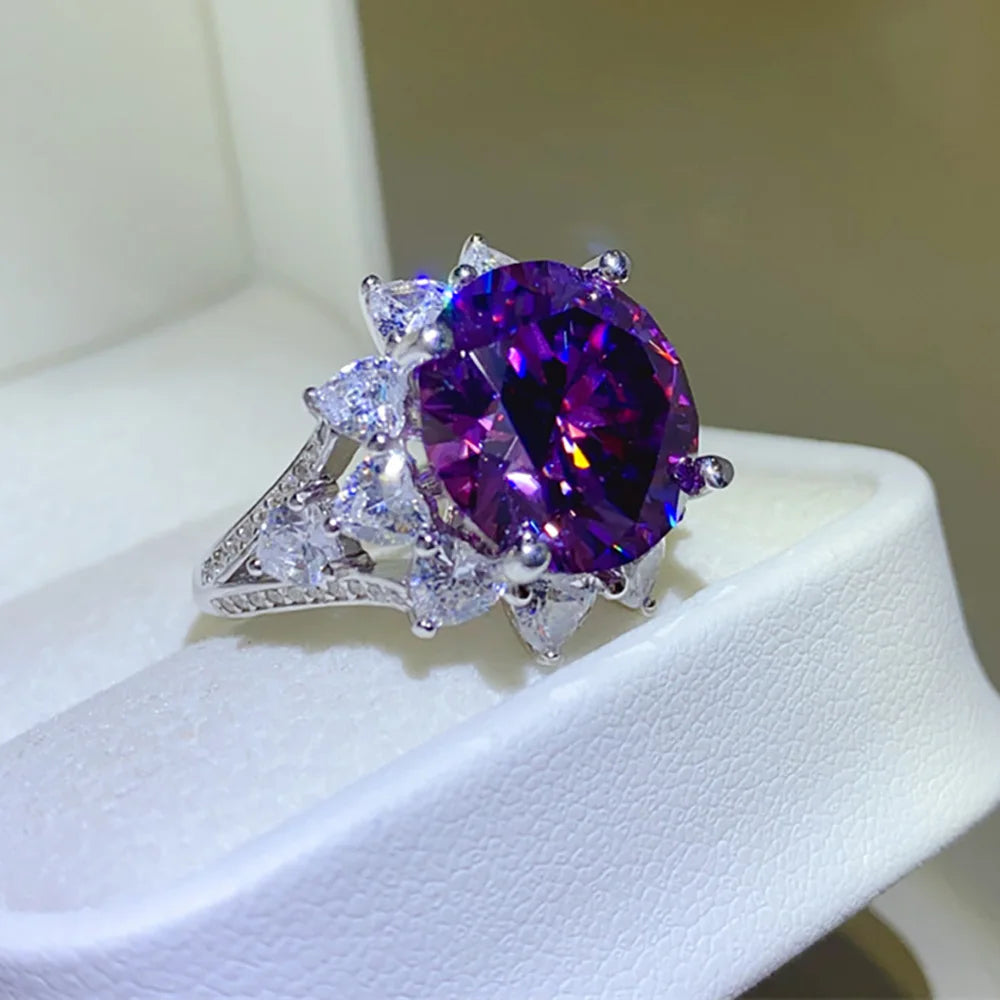 Serenity 10ct Purple Big Moissanite Rings Women Wedding Bridal Gift 100% S925 Sterling Silver Eternity Rings Plated 18K Jewelry - Madeinsea©