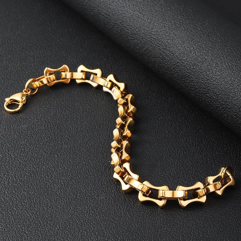 MKENDN Locomotive Retro Oxidized Black 11MM Keel Chain Link Men Trapezoidal Buckle Bracelet Steel Heavy Motorcycle Jewelry