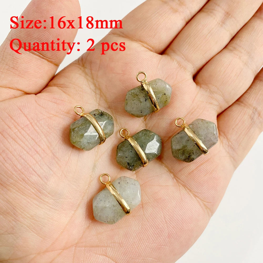 2PCS Natural Flash Labradorite Stone Pendant Irregular Shape Fashion Flash Labradorites Charms Connector For Jewelry Making DIY