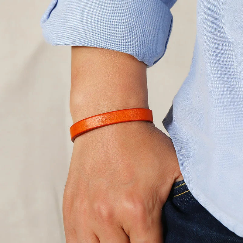 Bracelet MKENDN vintage fait main en cuir véritable avec fermoir de sécurité, style punk, pour homme et femme, bijou de couple à offrir