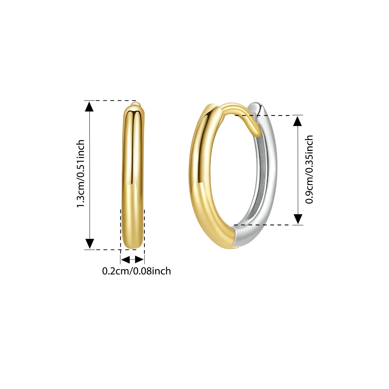 BISAER 925 Sterling Silver Two-tones Hoop Earrings Minimalist Round Huggie Earrings 14K Gold Plated For Women Party Fien Jewelry
