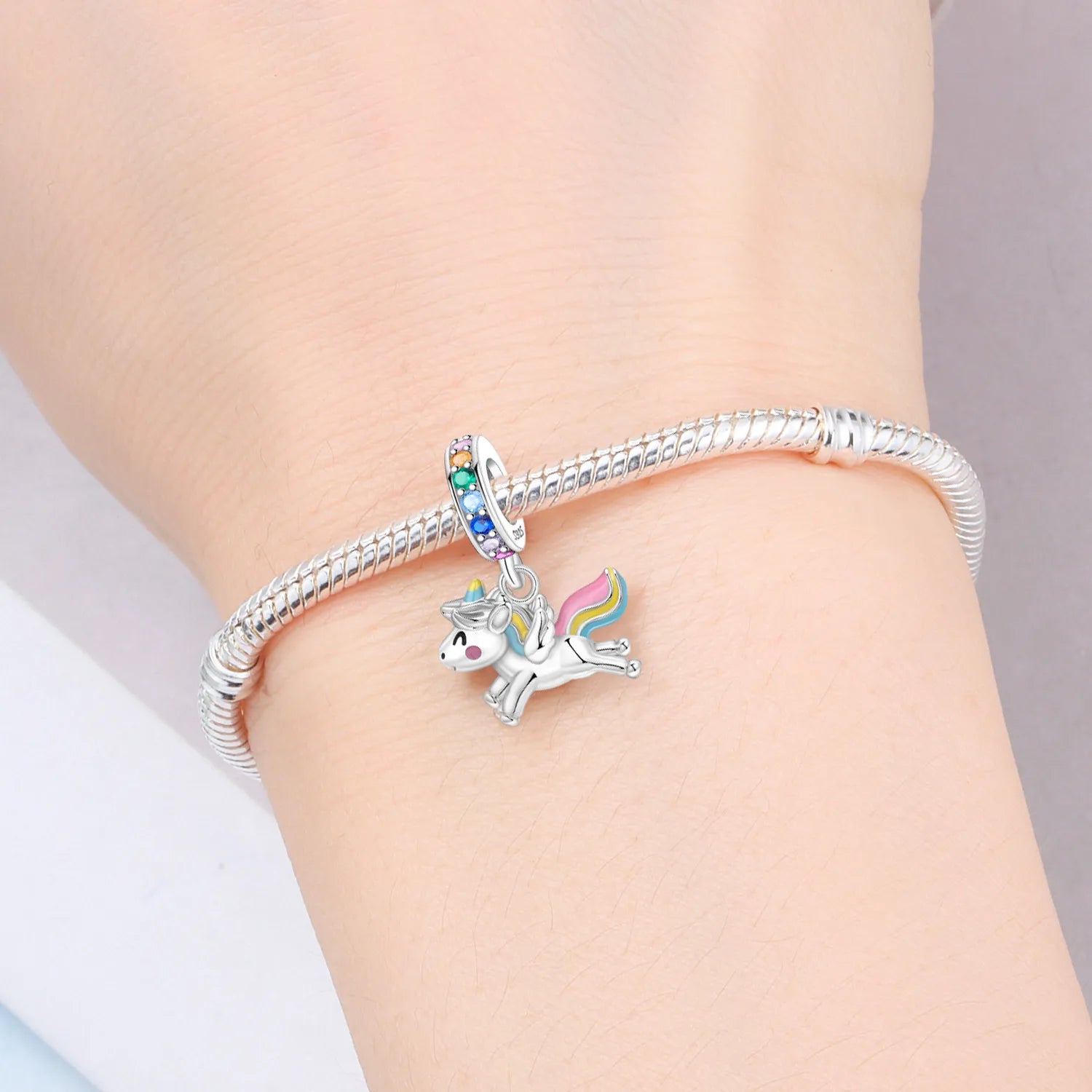 PANPOKI 925 Sterling Silver Rainbow Unicorn Animal Beads Original Pendants Bracelet Charm Jewelry Party DIY Trendy Gifts