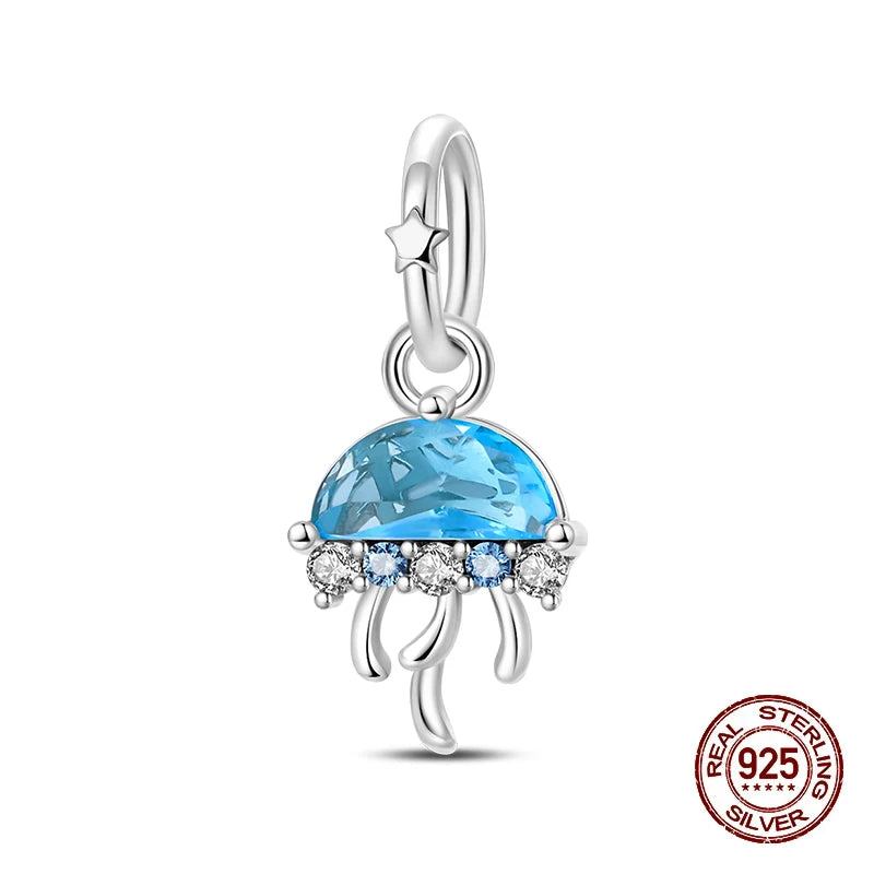 Summer New 925 Sterling Silver Zircon Crab Octopus Jellyfish Turtle Shell Charms Beads Fit Original Bracelets DIY Jewelry Gifts