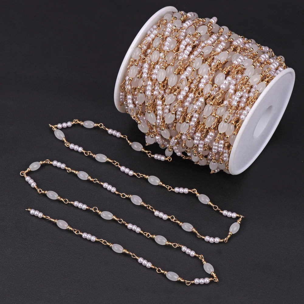 50/100cm Imitation Pearl Beads Handmade Chain Gold Color Adjustable Zinc Alloy Beading Chains For Jewelry Making Crafts Supplies