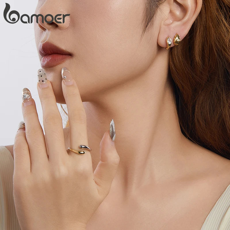 BAMOER 18K Gold Plated Metalness Statement Hoop Earrings for Women, 925 Sterling Silver Trendy Earrings Jewelry Gift BSE1138