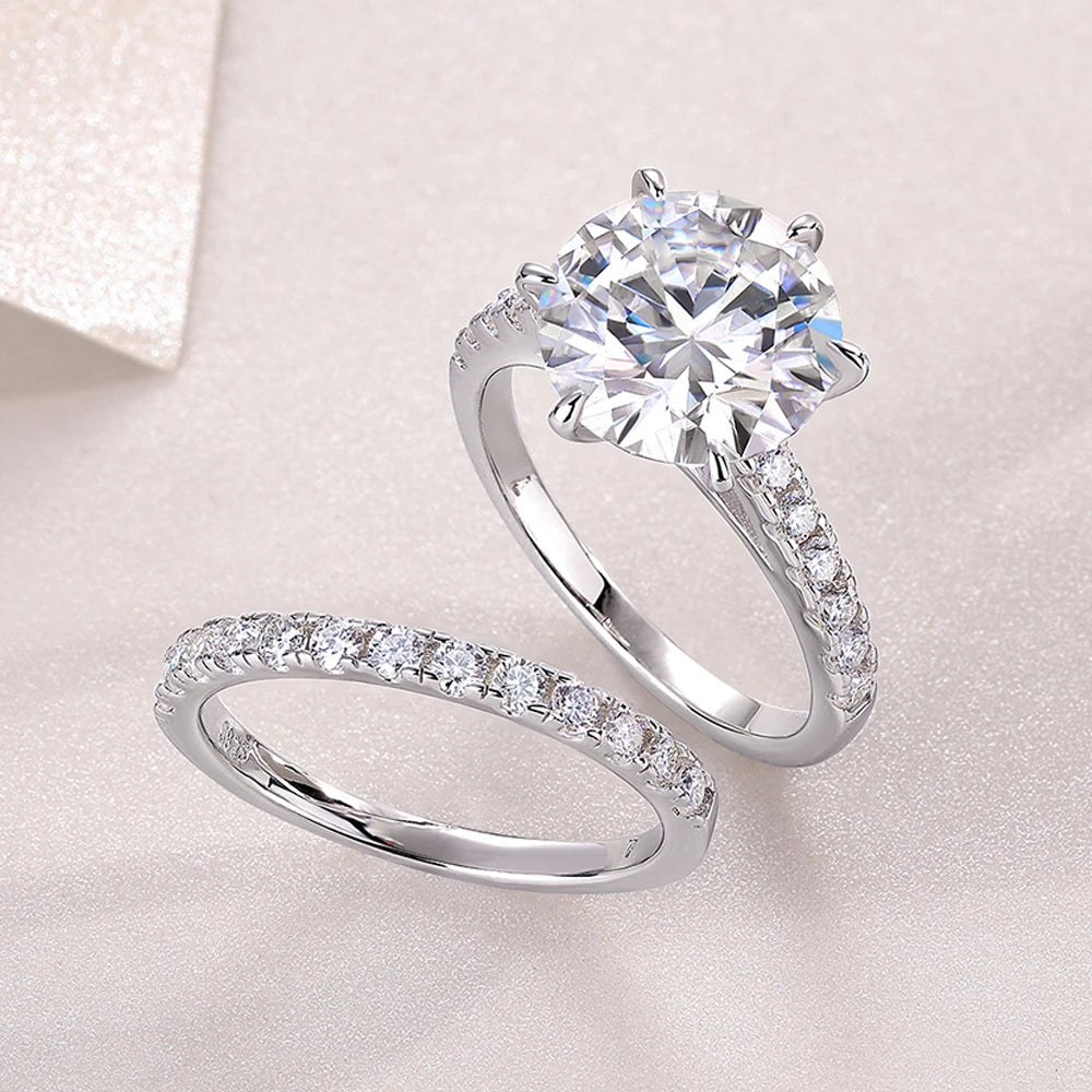 Serenity 5ct D Color Big Moissanite Diamond Rings Set for Women Man Wedding Bridal 925 Sterling Silver Row Ring Anniversary Gift - Madeinsea©