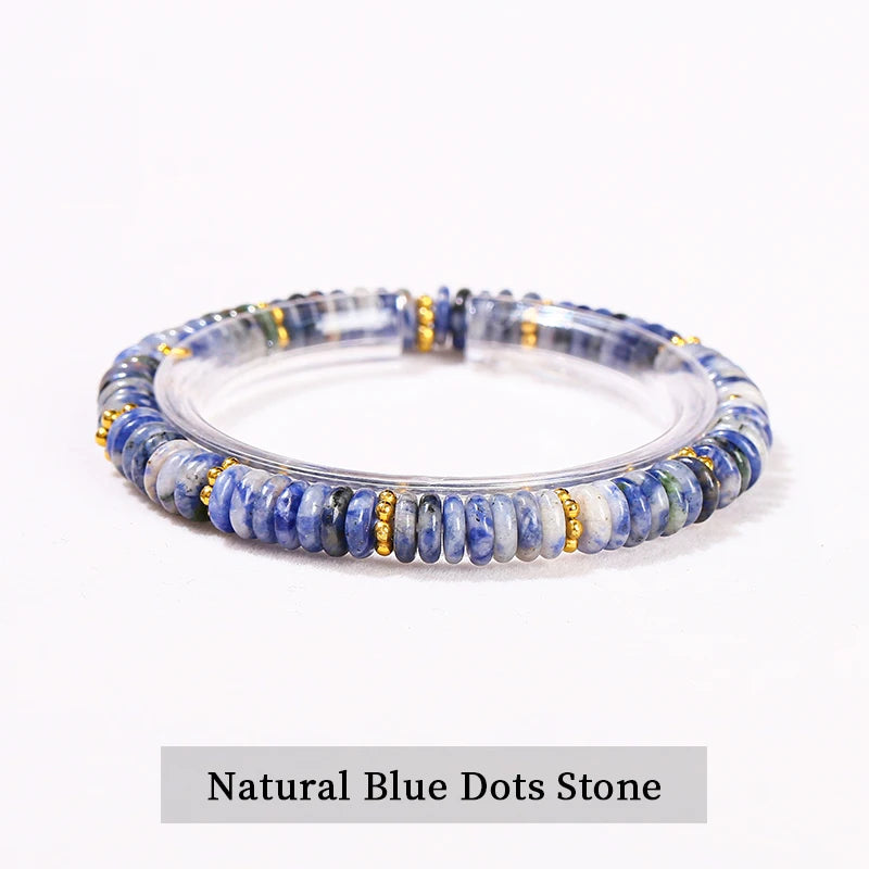 JD Natural Stone Green Aventurine Pink Quartz Flat Spacer Beads Bracelet Women Men Bohe Elastic Bangles Healing Friendship Gift - Madeinsea©