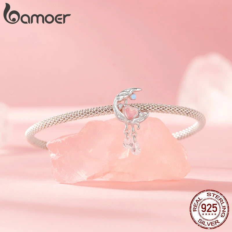 BAMOER Solid 925 Sterling Silver Pink Moonlight Charm Bead fit Original Bracelet & Necklaces Jewelry DIY bamoer Charm SCC2936