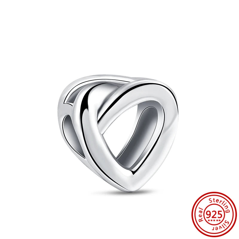 Authentic 100% 925 Sterling Silver Fit Original Pantaro Charms Bracelet Heart Round Style Simple Beads Women DIY Jewelry Making