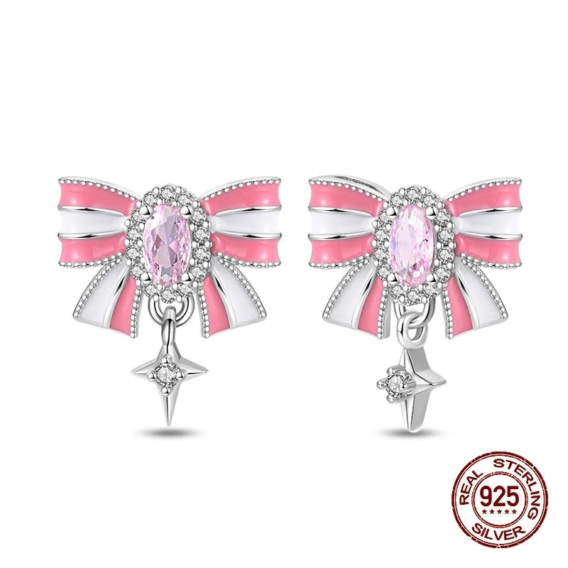 Sweet Bows Earrings 925 Silver Shining Heart Shaped Zircon Hoop Earrings For Women Engagement Birthday Proluxy Fine Jewelry Gift