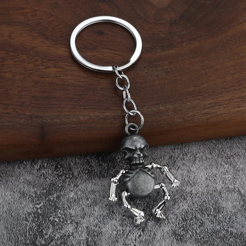 Retro Movable Skull Keychain Unisex 4 Colors Skeleton Metal Holder Pendent Key Ring Halloween Bag Decoration Cool Riding Jewelry