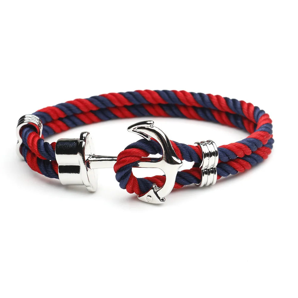 Retro Metal Anchor Bracelet Handmade Woven Double Strand Nautical Surfer Waterproof Rope Couple Jewelry Navy Style - Madeinsea©