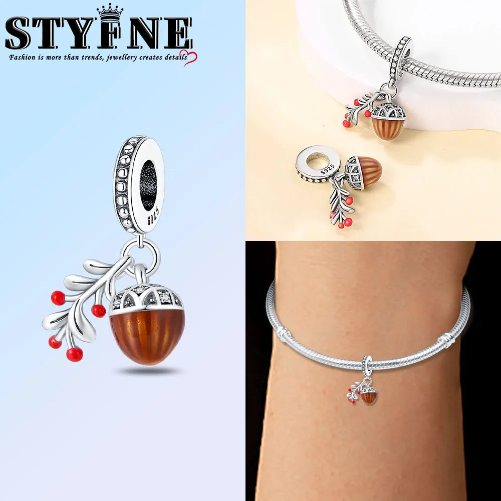 New in Harvest Season Pumpkin Charms Beads Fits Original Bracelet 925 Silver Women Necklace DIY Charms Fine Jewelry Gifts