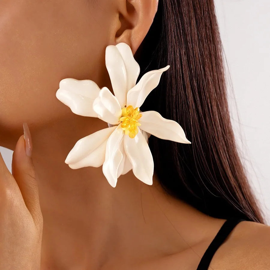 2025 New Vacation Acrylic Glass Flower Petals Silver Needle Earrings