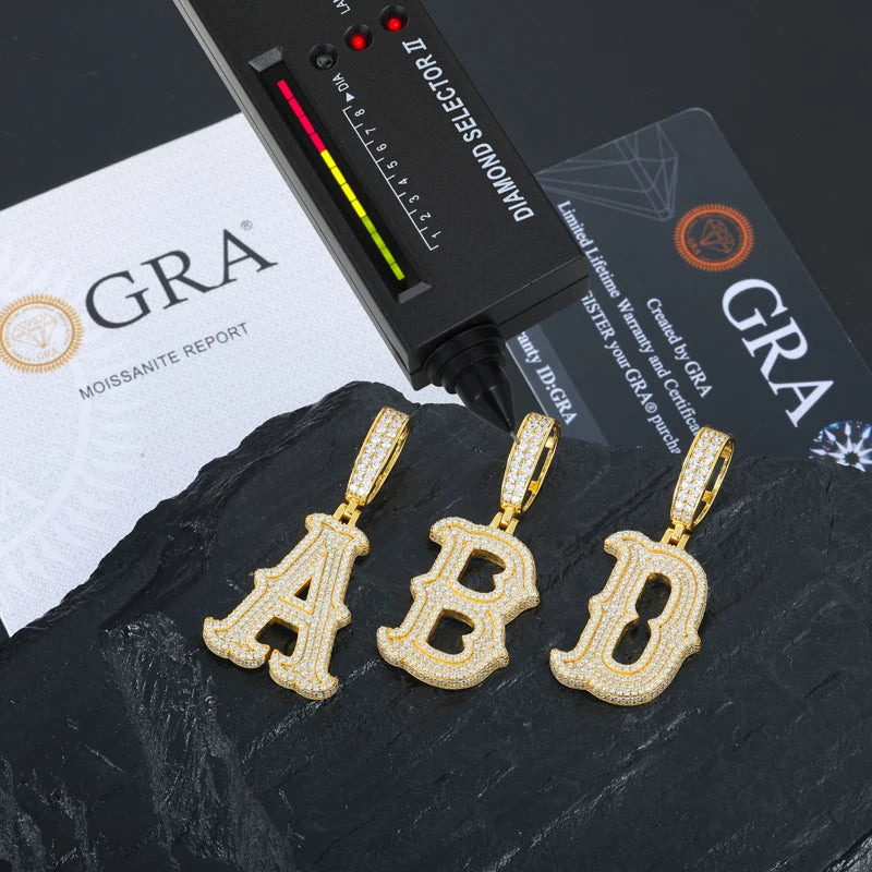 TUHE Unisex letter Pendants Necklaces Ice Out  Moissanite  Pendants 925 Silver For Men Women Jewelry Gifts