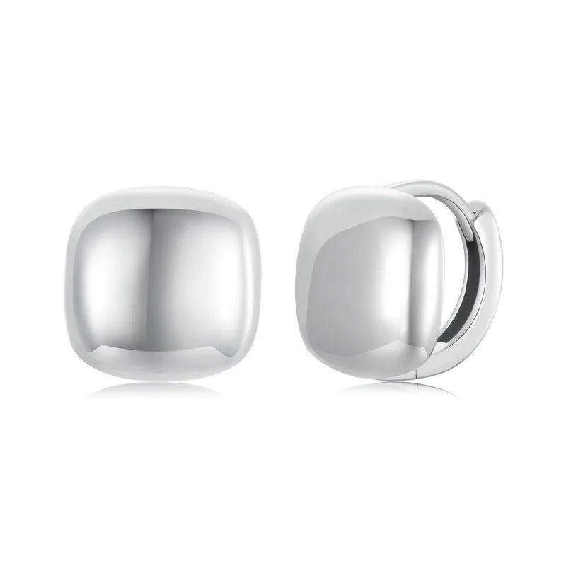 BISAER Real 925 Sterling Silver Chunky Square Hoop Earrings Metal Hypoallergenic Earrings 18K Gold-Plated for Women Fine Jewelry