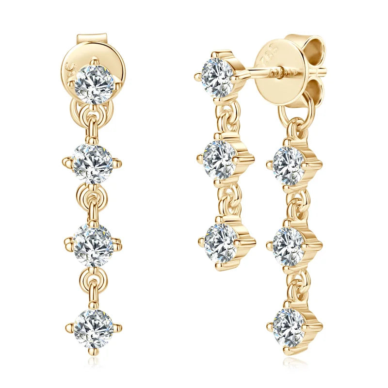 OXTAO 925 Sterling Silver Tassel Chain Earrings 3mm Real Moissanite Drop Earrings Classic Engagement Wedding Jewelry Gift