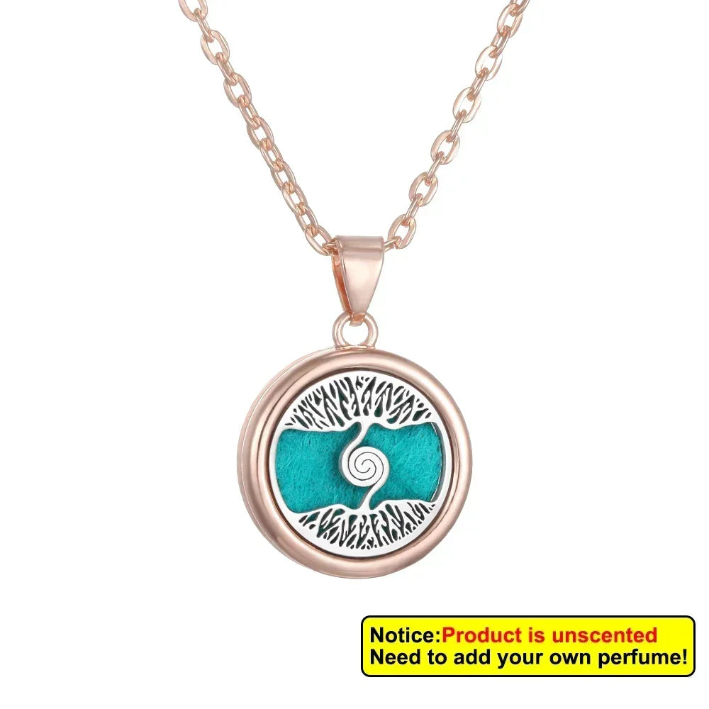 2025 New Tree of Life Aromatherapy Necklace Golden Rose Color Open Locket Scent Aroma Perfume Essential Oil Diffuser Necklace