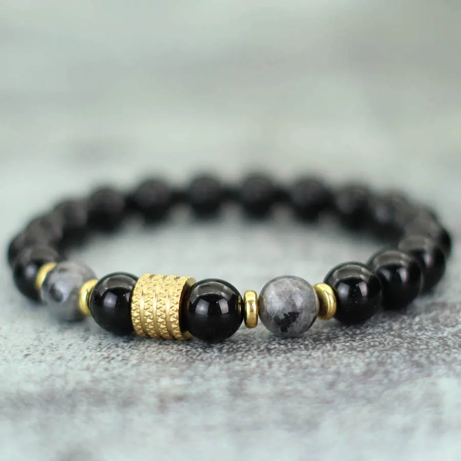 Stylish 10mm Obsidian Stone Energy Bracelet For Men Gold Color Stainless Steel Charm Strand Braslet Hematite Healing Braclet