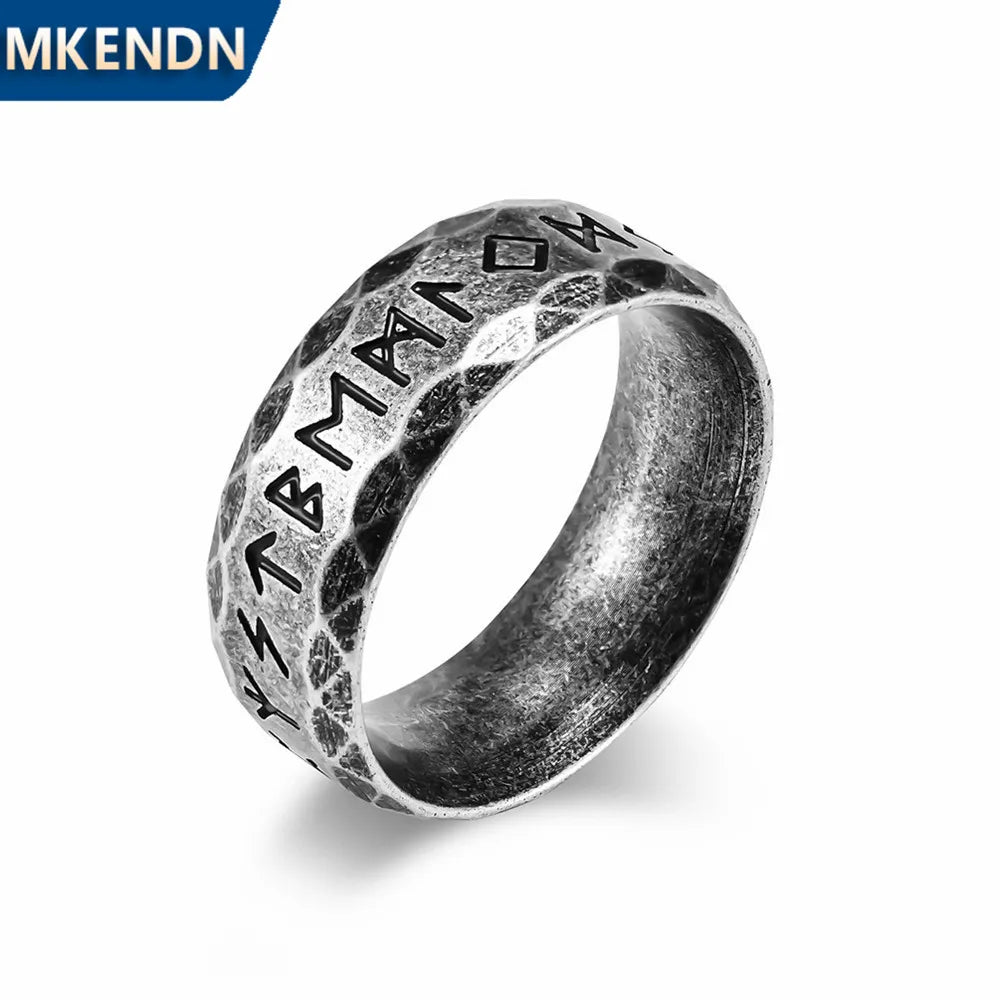 MKENDN Vintage Oxidized Black Punk Men Vikings Style Rings Stainless Steel Norse Runes Amulet Jewelry Gifts