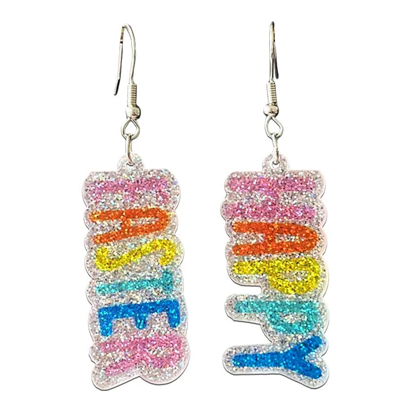 Shining Easter Bunny Mushroom Moon Earrings 2025 New Style Rainbow Easter Happy Letter Pendant Earrings