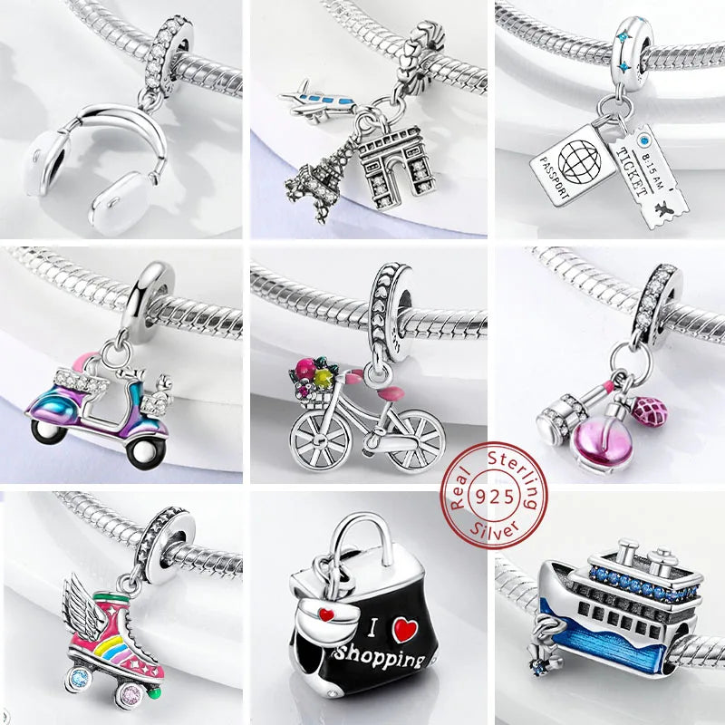 Charm Original 925 Sterling Silver Charms Pendants Love Travel Life DIY Beads for Bracelet Necklace Charms Women Jewelry Making
