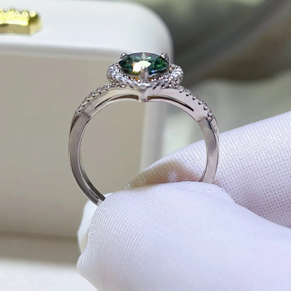 Serenity 1ct Heart Cut Green Moissanite Rings for Women Wedding Bridal 100% Sterling Silver Plated 18K Eternity Ring Jewelry GRA