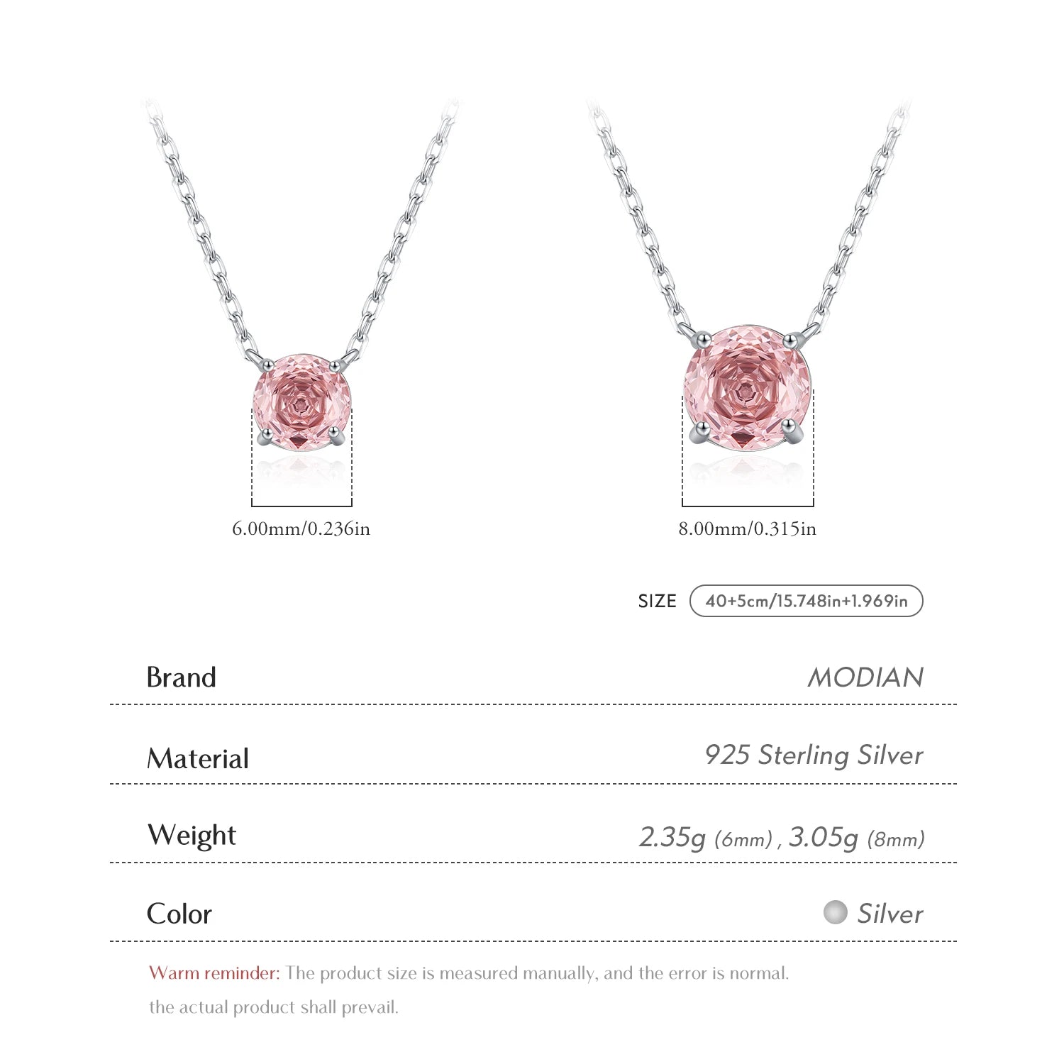 MODIAN 925 Sterling Silver Exquisite Romantic Round Morgan Pink Roses Cut CZ Pendant Necklaces For Women Fine Jewelry Gifts