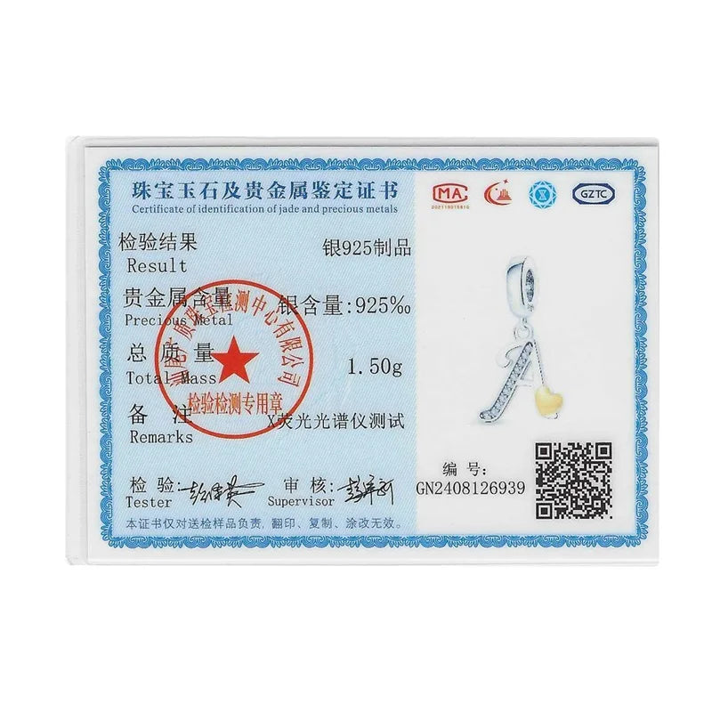 Classic 925 Sterling Silver 26 Gold Color Heart Zircon Letter A-Z Charms Beads Fit Original Bracelets DIY Birthday Jewelry Gift