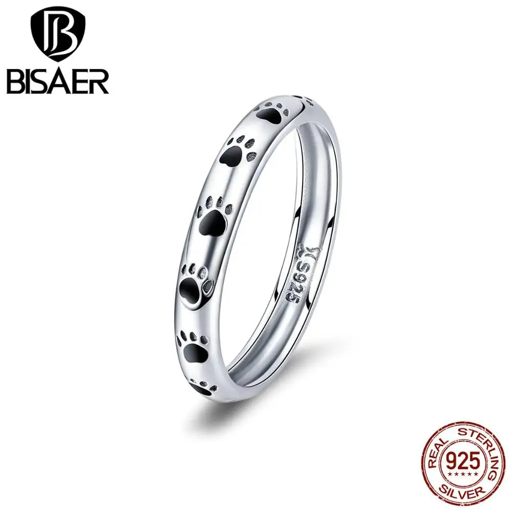 BISAER 925 Sterling Silver LOVE Heart Wedding Ring Jewelry STAR Footprints Silver 925 Finger Rings For Women Engagement Anel