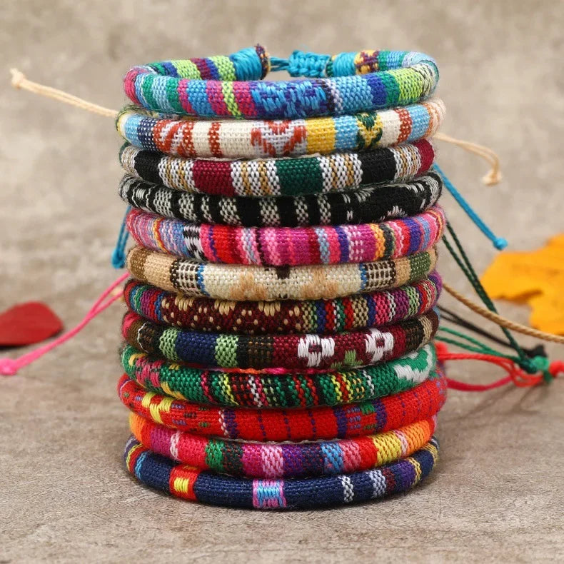 12Pcs Nepal Ethnic Colorful Bracelet Set For Women Bohemia Fabric Braided Rope Wristbands Men Bangle Fashion Summer Jewelry