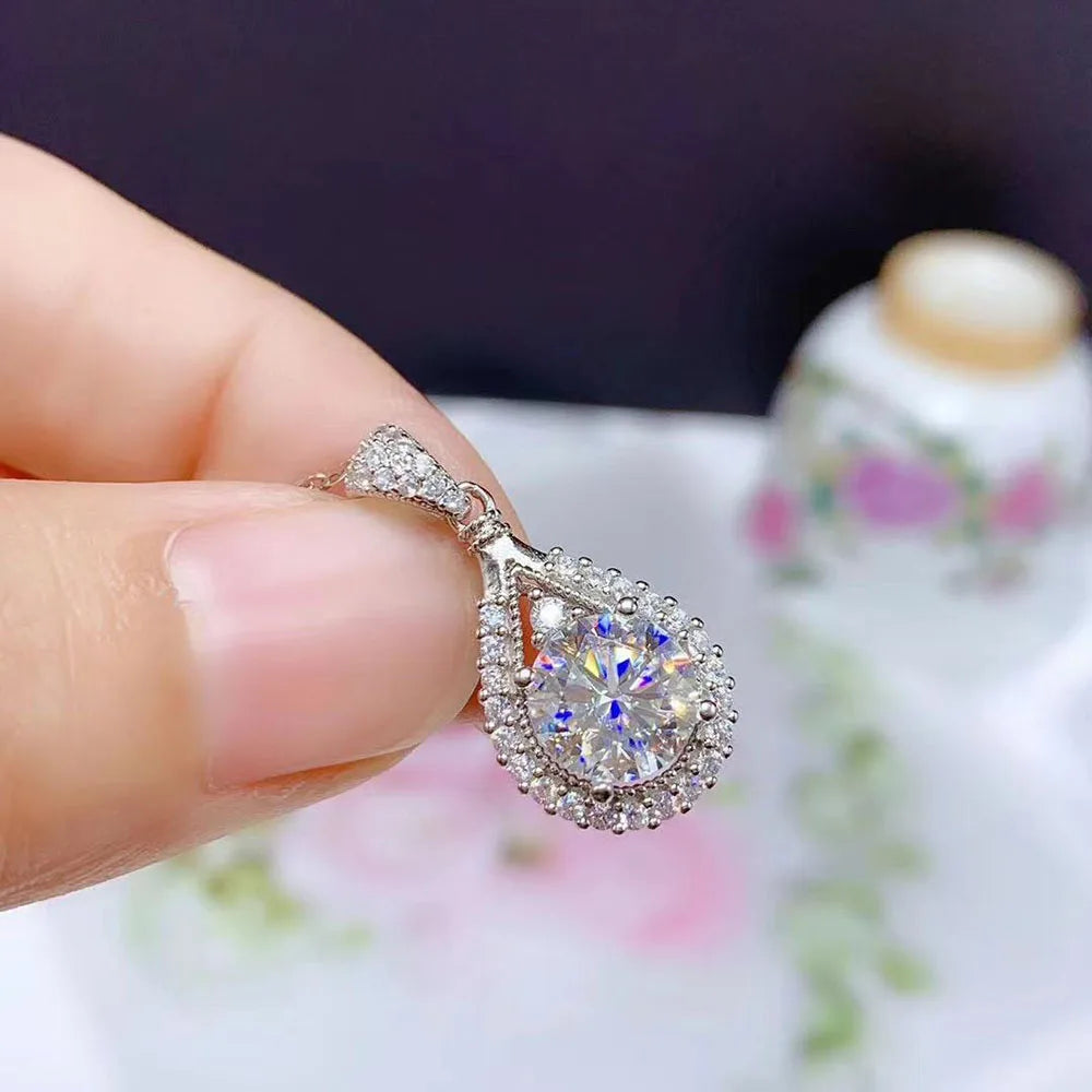 Serenity D Color 5ct Big Moissanite Necklace For Women Anniversary Gift S925 Silver Water Drop Pendant Neck Chain Fine Jewelry