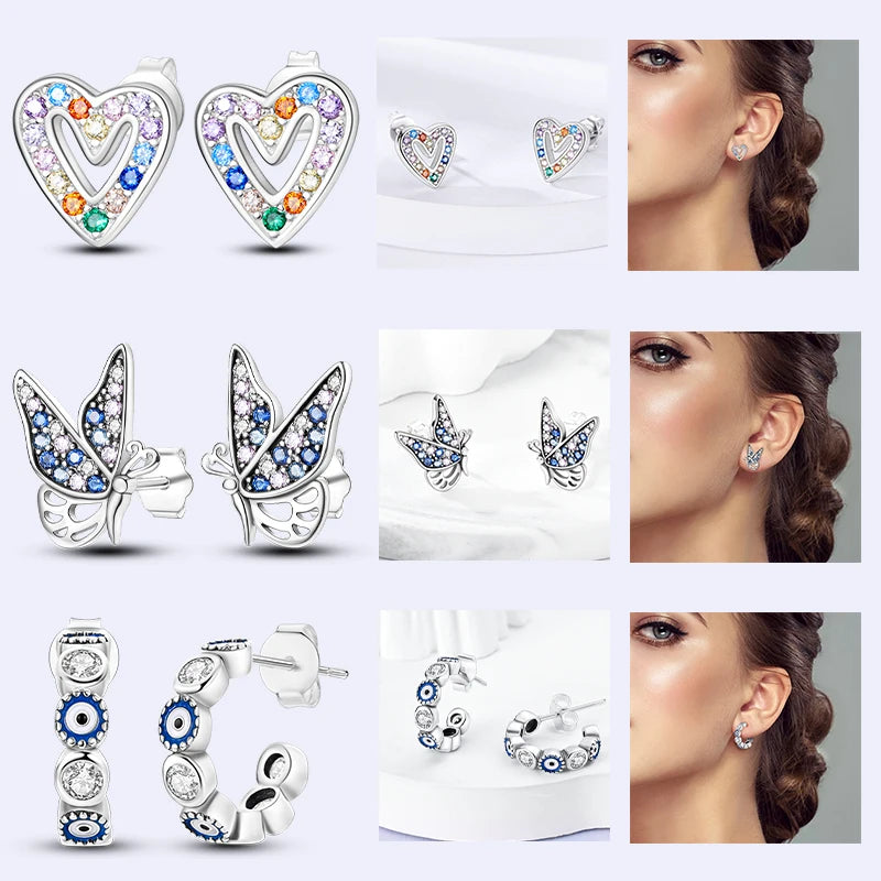 Earrings 925 Sterling Silver Stud Earrings Unicorn Star Zircon Stud Hoop Earrings For Women Girls Lovely Fashion Jewelry Gift