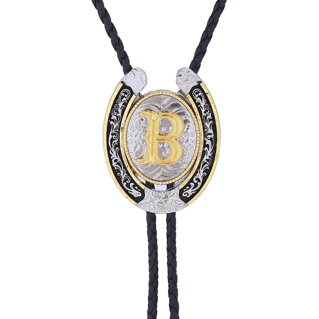 European and American horseshoe letters bolo tie large