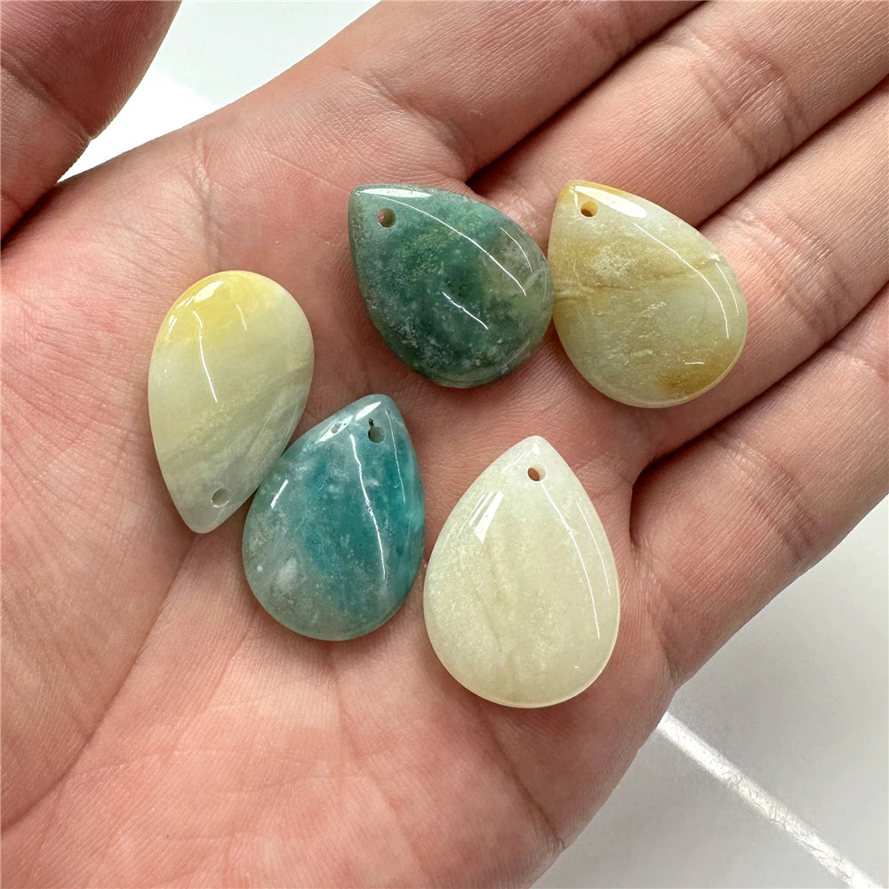 High Quality Smooth Water Drop Gem Pendant Natural Apatite Quartzs Labradorite Top Drilled Charm Bead For Jewelry DIY 18X25MM