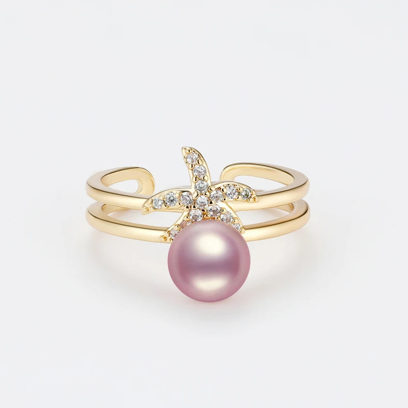 OXTAO 7-7.5 Freshwater Pearl Starfish Ring Adjustable 14K Gold Package Classic Wedding  Ring Women'S Wedding Jewelry Gift Daily