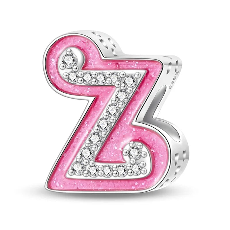 925 Silver 26 Alphabet Pink Princess Letters Charms Bead Fit Pandach 925 Original Bracelet DIY Anniversary Birthday Jewelry Gift