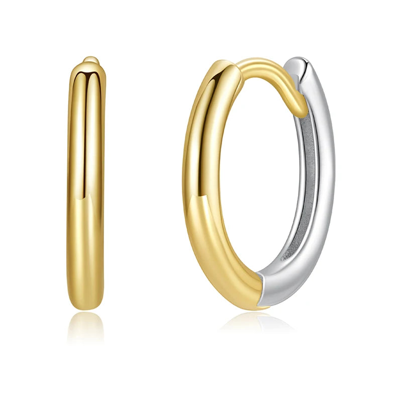 BAMOER 925 Sterling Silver Two Tones Cross Hoop Earrings for Women, Sleek Polished Piercing Huggie Earrings for Women Girl Gift