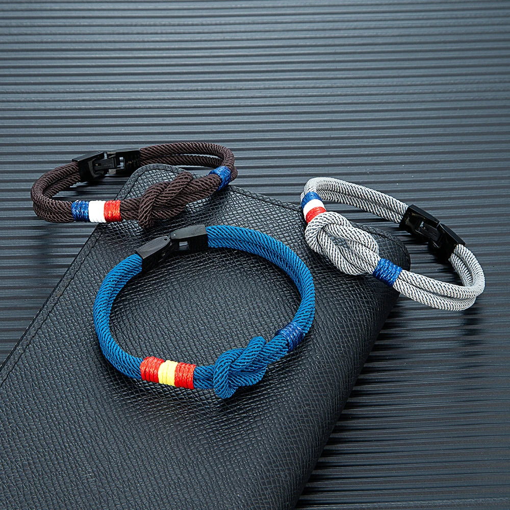 MKENDN Sailing Lanyard Double Wrap Square Knot Rope Bracelet Men Women Handmade Woven Design Spanish Flag Patriotic Jewelry