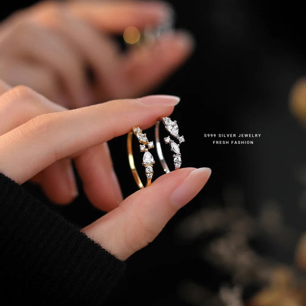 Real 999 Sterling Silver Rings For Women Wedding Party Jewelry Temperament Shiny CZ Elegant Ring Fine Jewelry