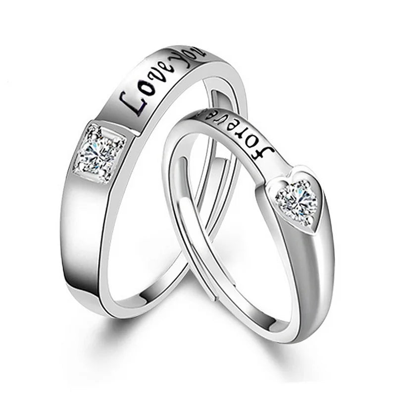 2Pcs/sets Love Heart Matching Couple Rings for Women Men Lover Forever Endless Love Wedding Ring Valentine's Day Dating Jewelry