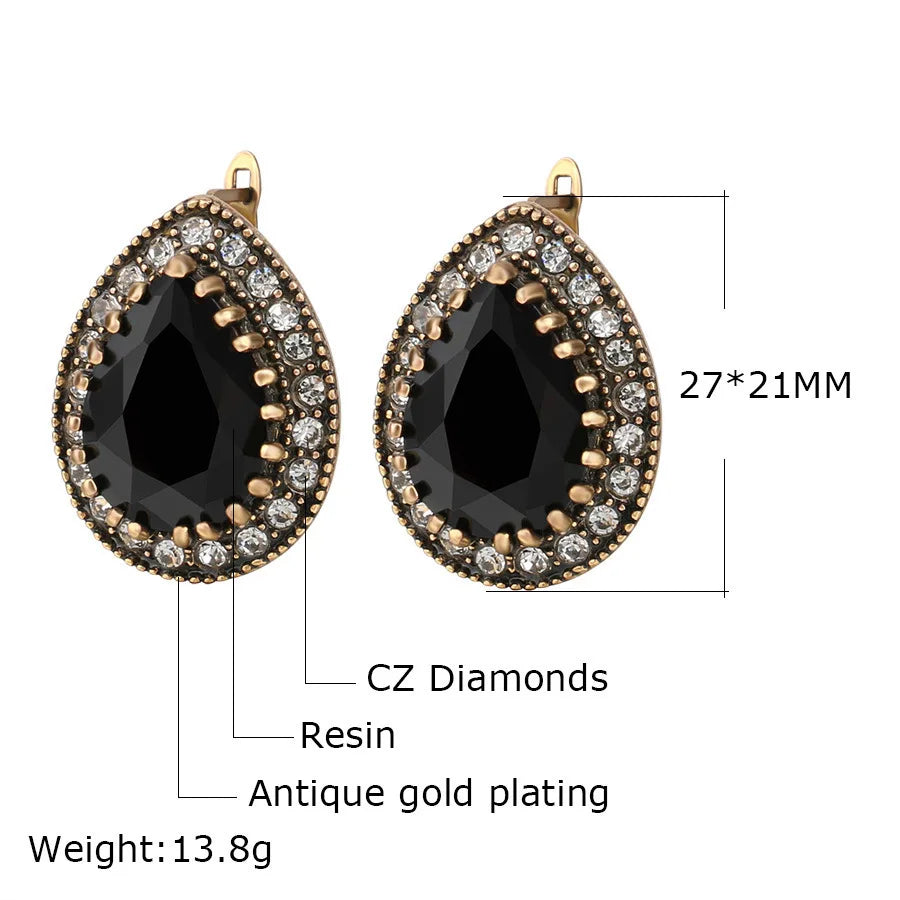 Vintage 925 Sterling Silver Large Black Onyx Stone Hoop Stud Earrings Endless Earrings for Women Bijoux Girls Gifts for Mother - Madeinsea©