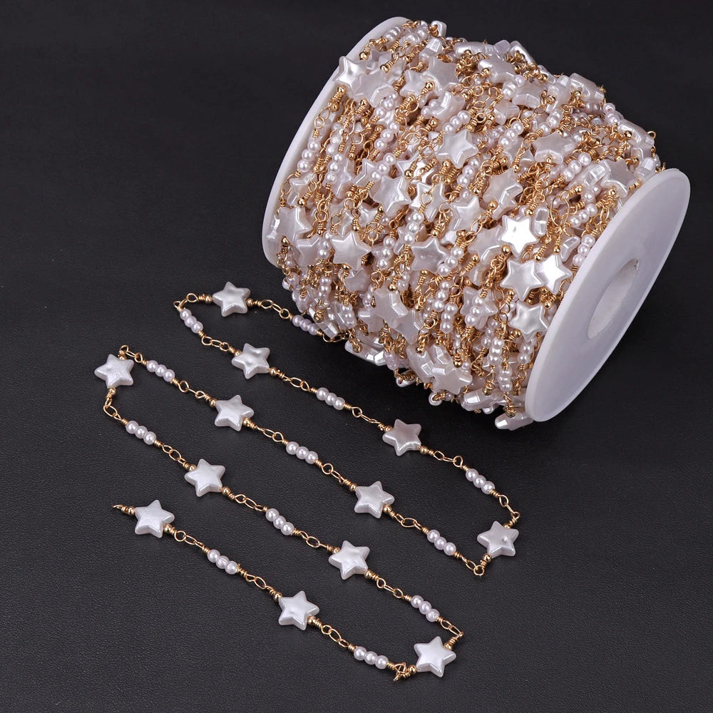 50/100cm Imitation Pearl Beads Handmade Chain Gold Color Adjustable Zinc Alloy Beading Chains For Jewelry Making Crafts Supplies