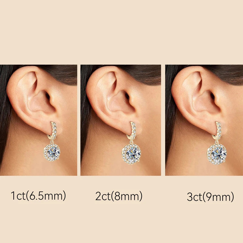 1/2/3CT Moissanite Diamond Drop Earrings for Women 925 Sterling Silver Round Cut Ladies Classic Engagement Wedding Jewelry Gift